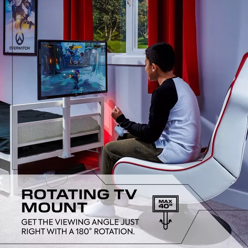 XROCKER Gaming Einzelbett 90x190cm mit TV-Halterung Metall Weiß