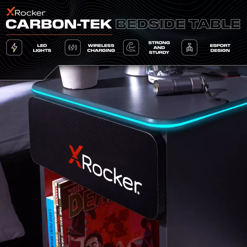 X Rocker Gaming Nightstand mit RGB LED-Beleuchtung, Grau/Rot