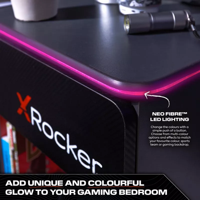 X Rocker Gaming Nightstand mit RGB LED-Beleuchtung, Grau/Rot