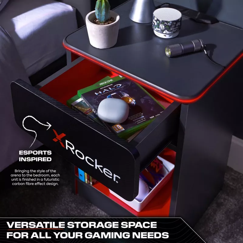 X Rocker Gaming Nightstand mit RGB LED-Beleuchtung, Grau/Rot