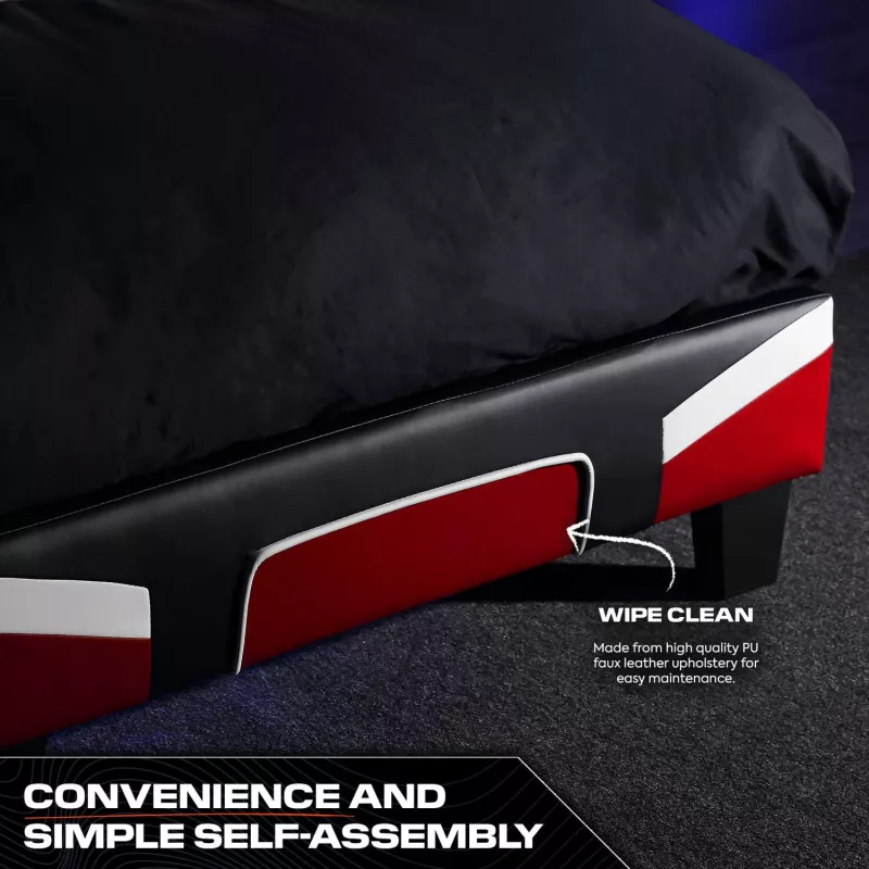 XROCKER Gaming & Racing Einzelbett 90x190cm Rot Kunstleder