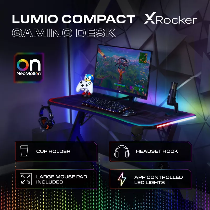 X Rocker Lumio RGB Gaming Desk mit LED-Beleuchtung und Mauspad