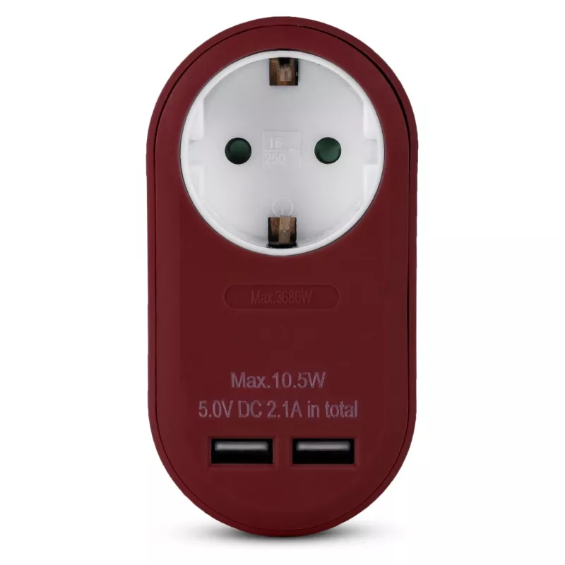 ENTAC Steckdosenadapter mit 2x USB-A Burgund