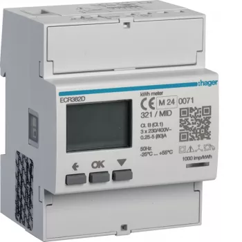 Hager ECR382D 3-Phasen-Direktanschluss-Energiezähler 80A 4 Module Modbus MID