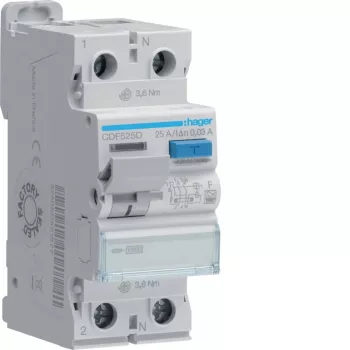 HAGER CDF525D Fehlerstrom-Schutzschalter 2P 10kA 25A 30mA Typ F