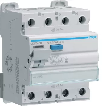Hager CDF640D Fehlerstrom-Schutzschalter 4-polig 10kA 40A 30mA Typ F