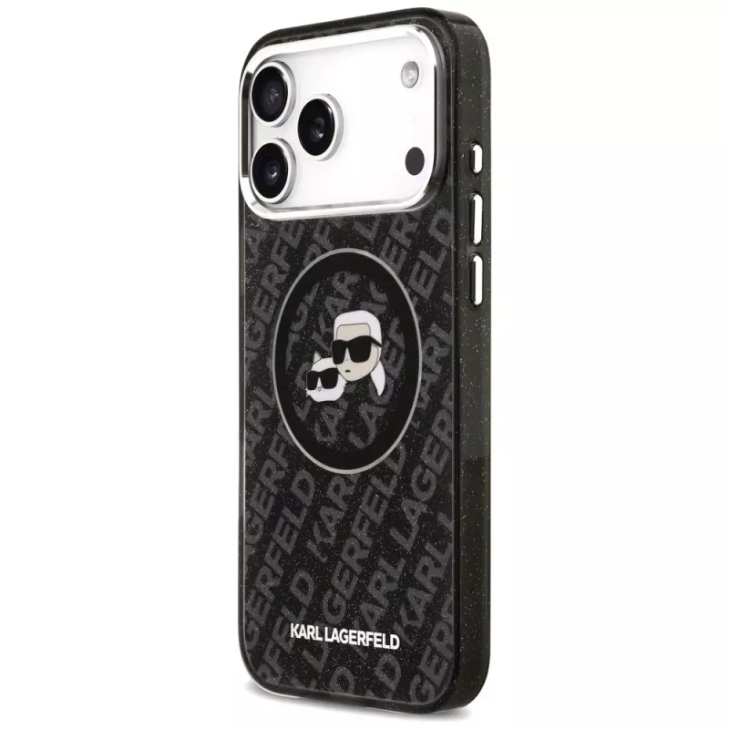 KARL LAGERFELD IML Glitter Karl & Choupette Heads Logo MagSafe Case für iPhone 17 Pro Max, Schwarz