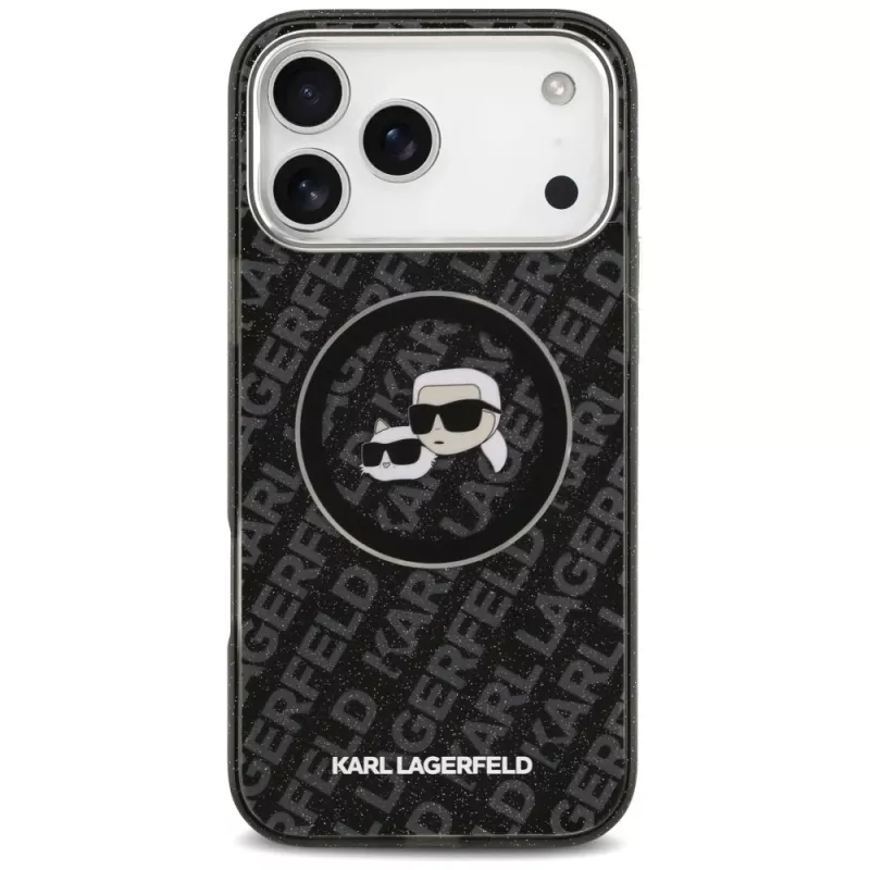 KARL LAGERFELD IML Glitter Karl & Choupette Heads Logo MagSafe Case für iPhone 17 Pro Max, Schwarz