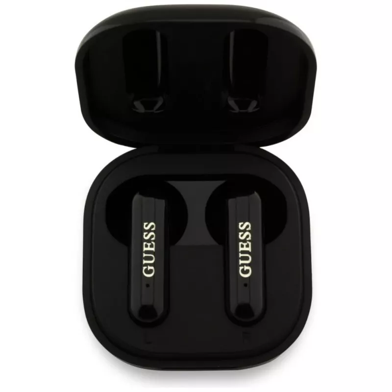 Guess 4G Metal Logo True Wireless Stereo Bluetooth-Ohrhörer mit Ladeetui (Schwarz)