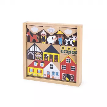 Janod Holzbausteine & Figuren-Set 34-teilig Dorf Kreuzung 2+
