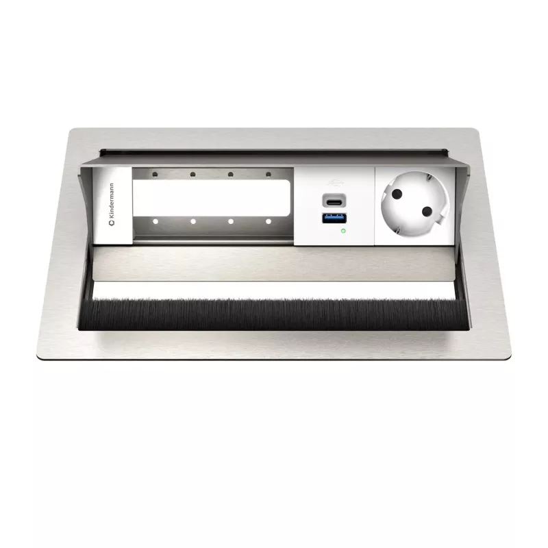 Kindermann CP Standard² VA 4f. Tischanschlussfeld mit 1x Schuko-Steckdose, 1x USB-A-Ladeanschluss, VGA, Audio, Schwarz