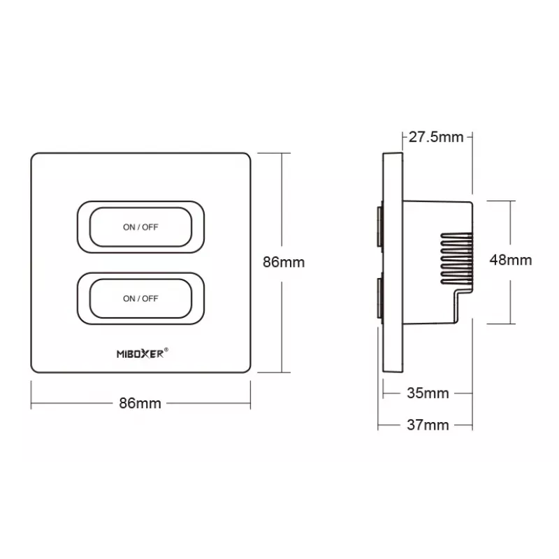 MIBOXER ESW2B 2-Gang Smart Switch LED-Fernbedienung mit WiFi und 2,4 GHz Bewegungssensor und Dimmer