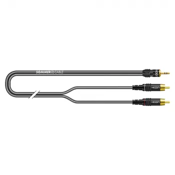 Sommer Cable SC-Onyx 2025 MKII Stereo-Splitkabel, 2 x 1 x 0,25 mm², 3,5-mm-Stereo-Miniklinkenstecker auf 2x Cinch-Stecker, HICON, schwarz, 5 m (ON2A-0500-SW)