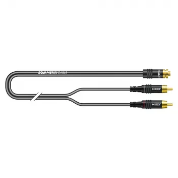 Sommer Cable SC-Onyx 2008 Audio-Adapterkabel, 2 x 1 x 0,08 mm², 2x Cinch-Stecker auf 3,5-mm-Stereo-Miniklinkenbuchse, HICON, schwarz, 2,5 m (O84W-0250-SW)