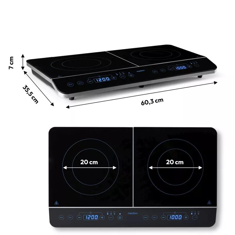 MEDION LIFE Doppel-Induktionskochfeld MD 15324 (Schwarz, 3500 Watt, 2x Ø 20 cm)