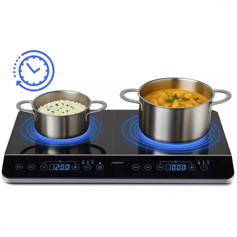 MEDION LIFE Doppel-Induktionskochfeld MD 15324 (Schwarz, 3500 Watt, 2x Ø 20 cm)