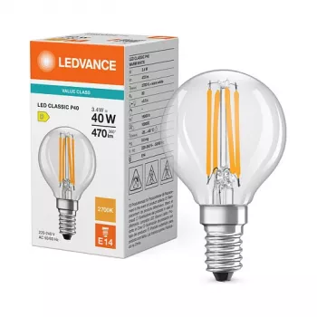 Osram LED Classic P 40 Filament 3.4W 827 Clear E14 LED Lampe, Mini Globe