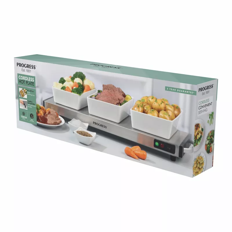 Progress EK2610PVDE kabellose Warmhalteplatte, 1200 W, 60 x 20 cm