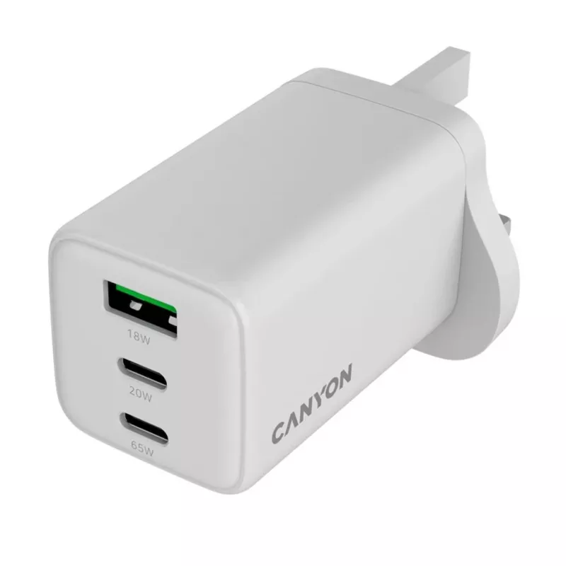 CANYON CU65ACC GaN 65W 2xPD 1xQC UK White Wall Charger