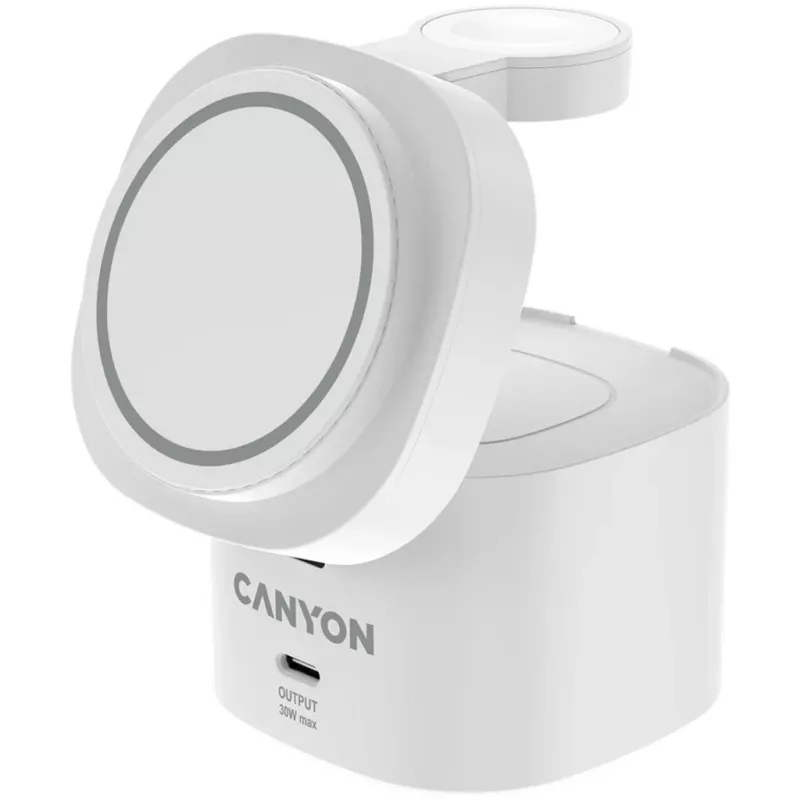 Canyon 4 in 1 Wireless Charging Stand, 30W max, Größe: 70x70x70,3mm, Gewicht: 414g, mit 1M Kabel, weiß