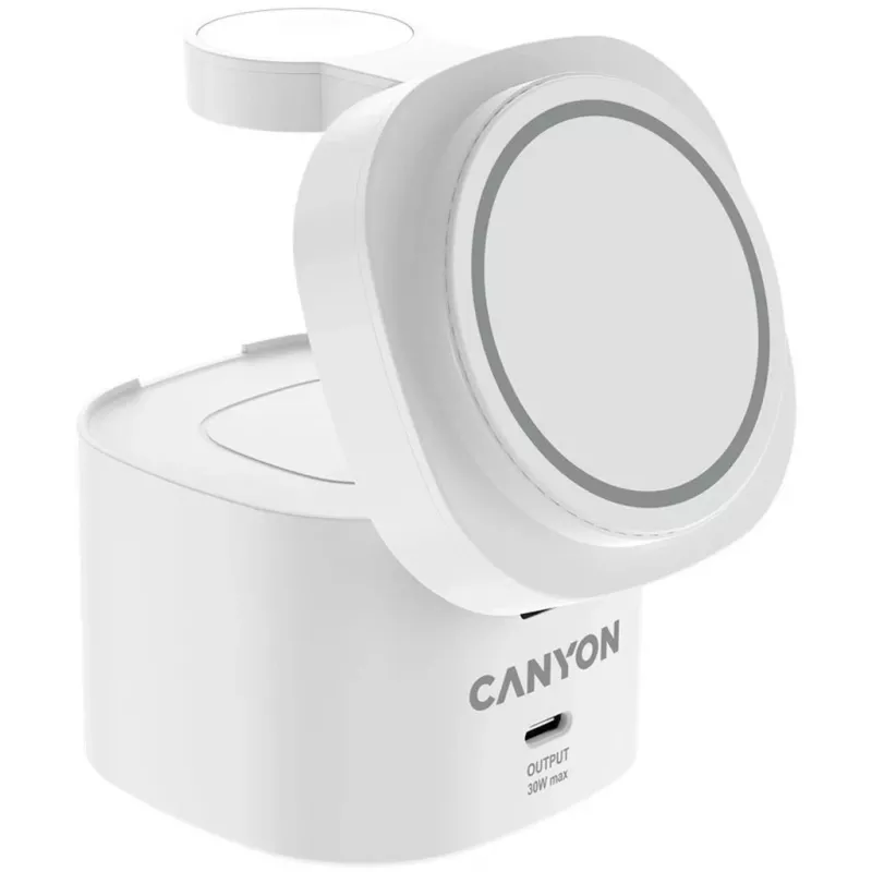 Canyon 4 in 1 Wireless Charging Stand, 30W max, Größe: 70x70x70,3mm, Gewicht: 414g, mit 1M Kabel, weiß