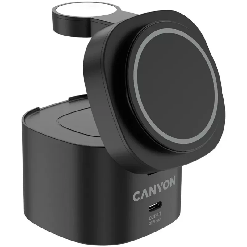 Canyon 4 in 1 Wireless Charging Stand, 30W max, Größe: 70x70x70,3mm, Gewicht: 414g, mit 1M Kabel, schwarz