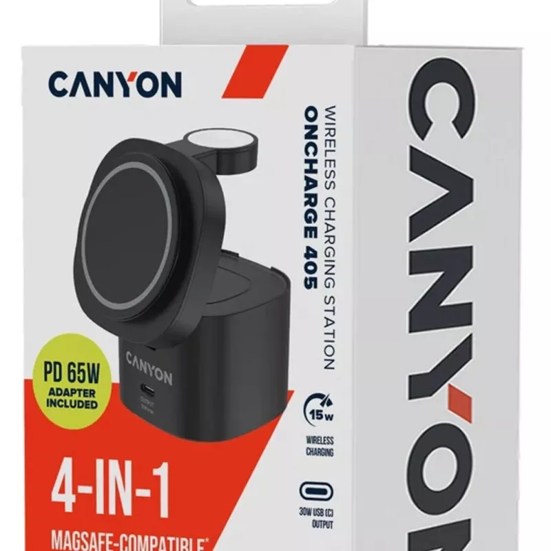 Canyon 4 in 1 Wireless Charging Stand, 30W max, Größe: 70x70x70,3mm, Gewicht: 414g, mit 1M Kabel, schwarz