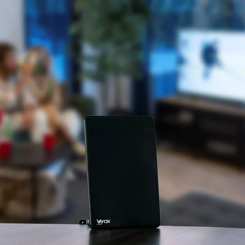 VAYOX VA0091 Indoor DVB-T/T2 Antenne mit Verstärker, Schwarz