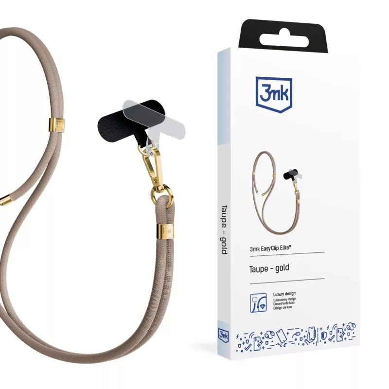 3mk EasyClip Elite Handy-Umhängeband, Nylon/Zinklegierung, Taupe (Gold)