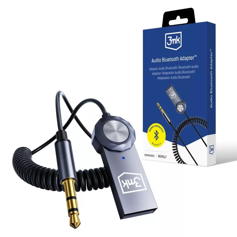 3mk Audio Bluetooth Adapter - Bluetooth 5.0 Empfänger mit 3,5 mm AUX, USB-C, 10 h Akku, Schwarz