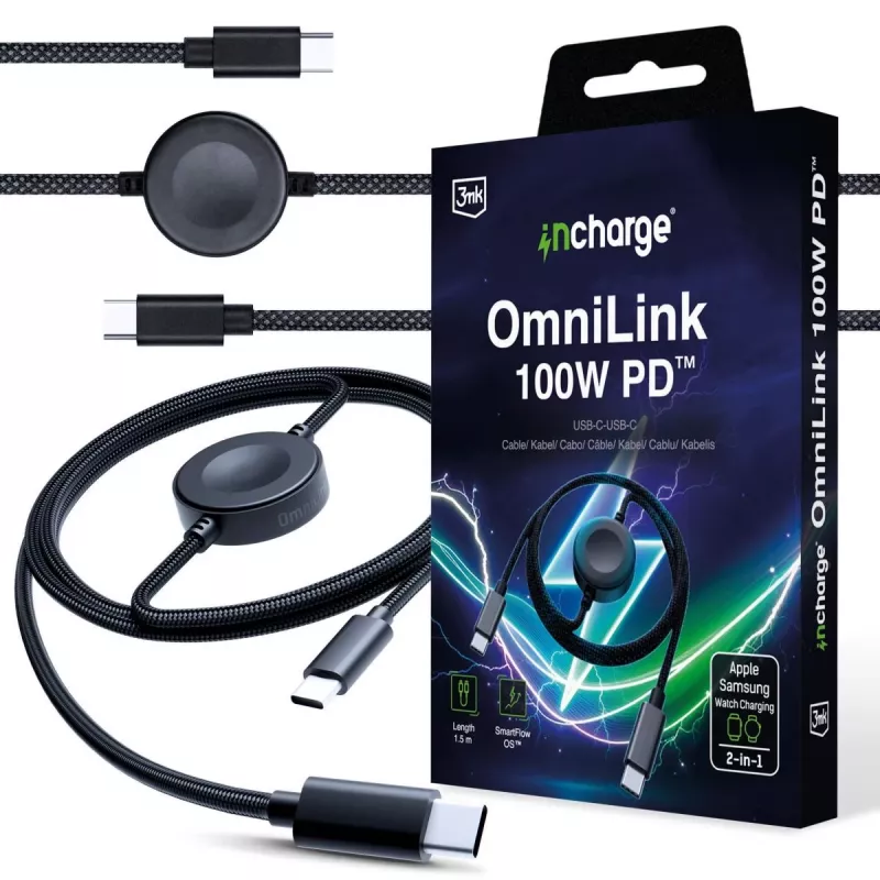 3MK PROTECTION 3mk incharge® OmniLink 100W PD Schwarz 1,5m USB-C auf USB-C Kabel