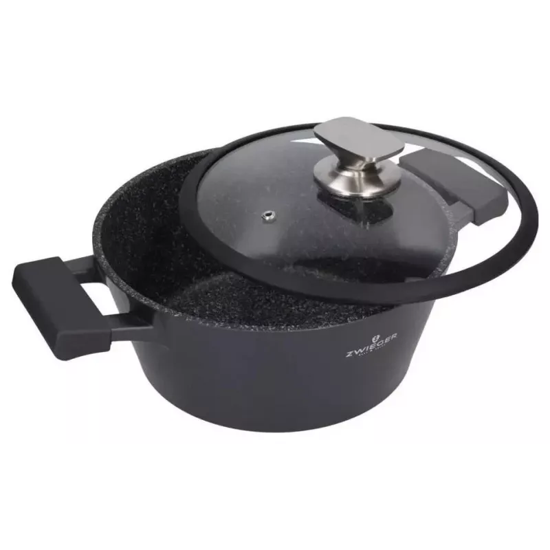 Zwieger Black Stone 6-teiliges Kochtopfset, 3 Töpfe mit Deckeln, geschmiedetes Aluminium, induktionsgeeignet, schwarz