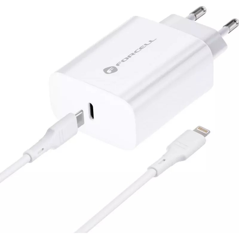 FORCELL F-ENERGY TFK-TC-20WPD USB-C-Netzteil mit USB-C-auf-Lightning-Kabel, 20W PD QC4.0, 3A, Weiß