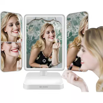 MOZOS ML10X LED Makeup Mirror mit 10-facher Vergrößerung, 3 Farbmodi, stufenloser Dimmung, 360°-Schwenk, USB-C wiederaufladbar, Weiß