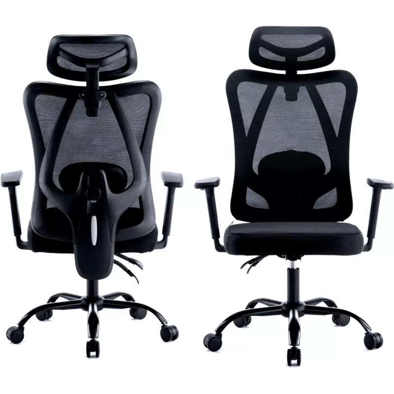 MOZOS ERGO-X Ergonomischer Bürostuhl mit verstellbarer Lendenwirbelstütze und Kopfstütze, Schwarz