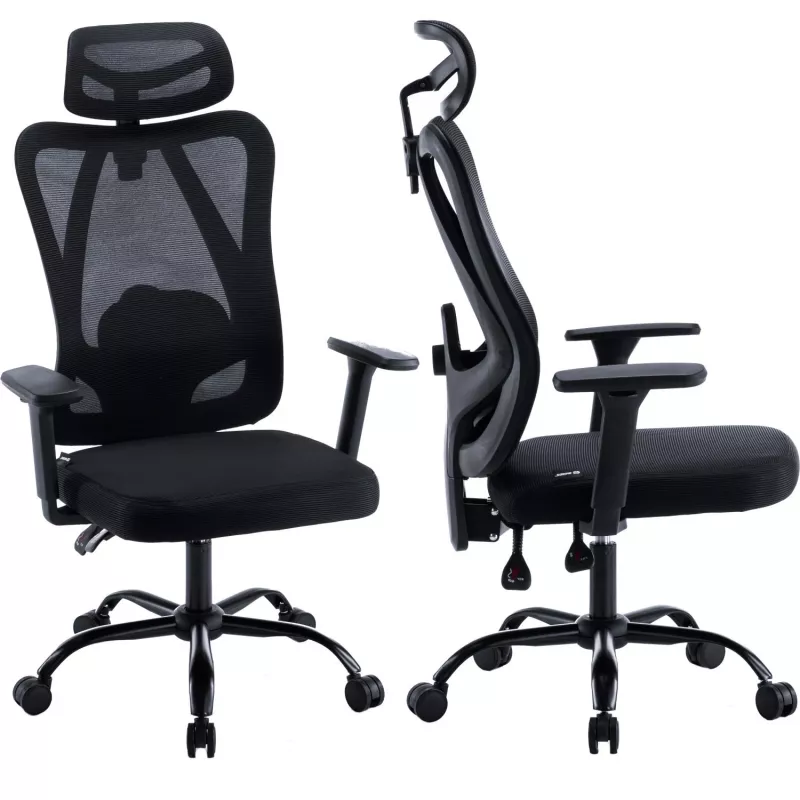 MOZOS ERGO-X Ergonomischer Bürostuhl mit verstellbarer Lendenwirbelstütze und Kopfstütze, Schwarz