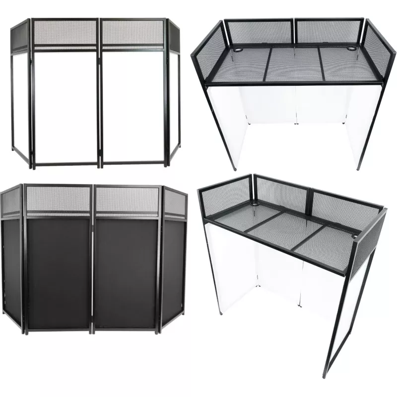 MOZOS EPDJ-100 DJ-Bühnenverkleidung mit Tisch - Große Leinwand, weißes Panel, schwarzer Rahmen