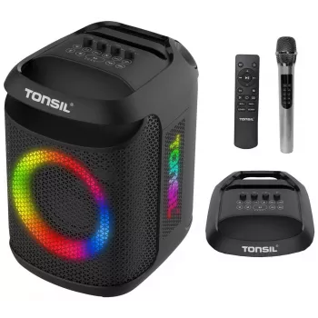 Tonsil Party Dance 800 Tragbarer Bluetooth-Partylautsprecher mit Karaoke, Disco-LED, 80 W RMS, 2x8 inch-Tieftönern, Schwarz