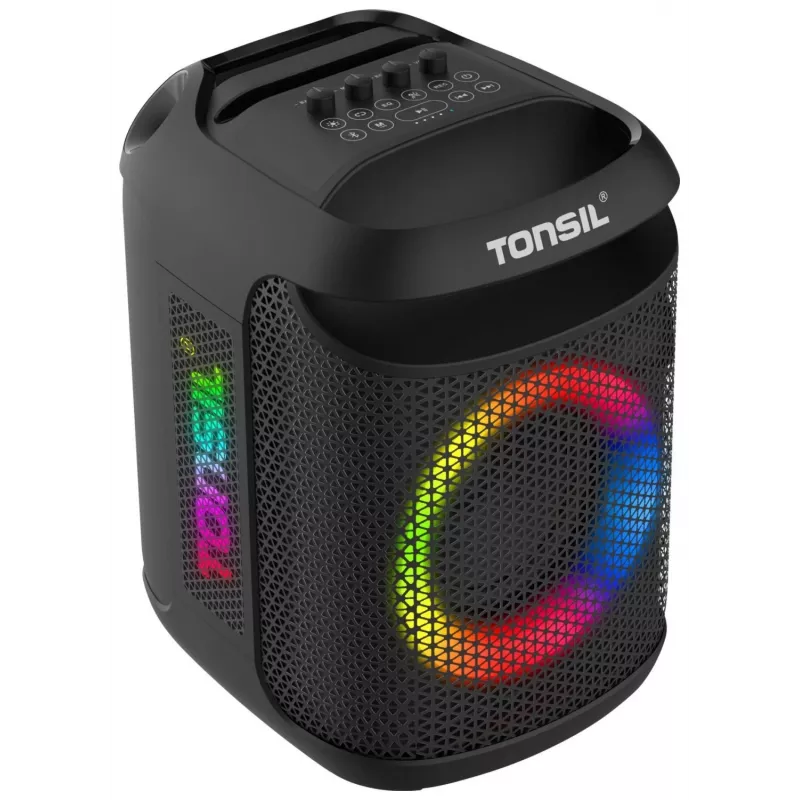 Tonsil Party Dance 800 Tragbarer Bluetooth-Partylautsprecher mit Karaoke, Disco-LED, 80 W RMS, 2x8 inch-Tieftönern, Schwarz