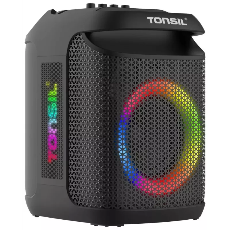 Tonsil Party Dance 800 Tragbarer Bluetooth-Partylautsprecher mit Karaoke, Disco-LED, 80 W RMS, 2x8 inch-Tieftönern, Schwarz