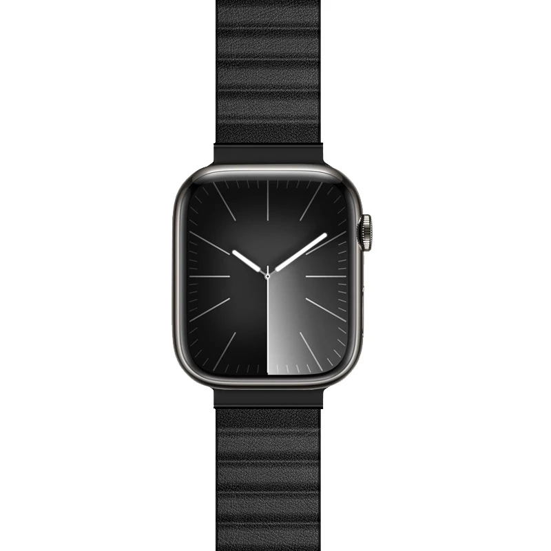 Crong Eclipse Echtleder Magnetische Schlaufe Armband für Apple Watch 44/45/46/49 mm (Schwarz)