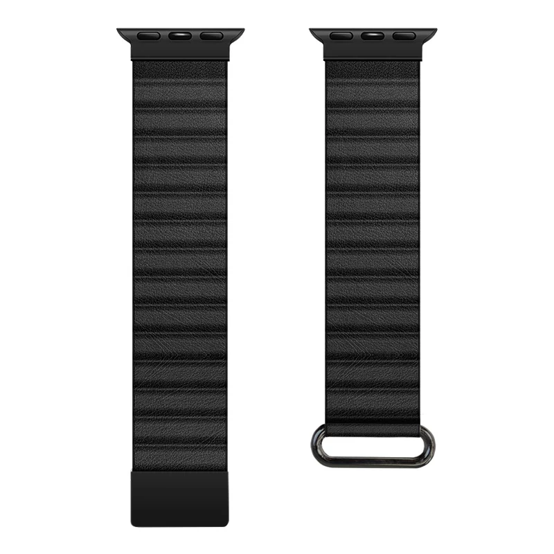 Crong Eclipse Echtleder Magnetische Schlaufe Armband für Apple Watch 44/45/46/49 mm (Schwarz)