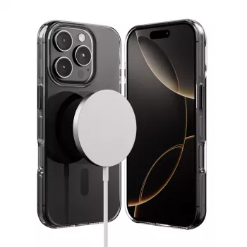 Crong Clear MAG Pro Case für iPhone 16 Pro Max, MagSafe, schwarzer Rahmen