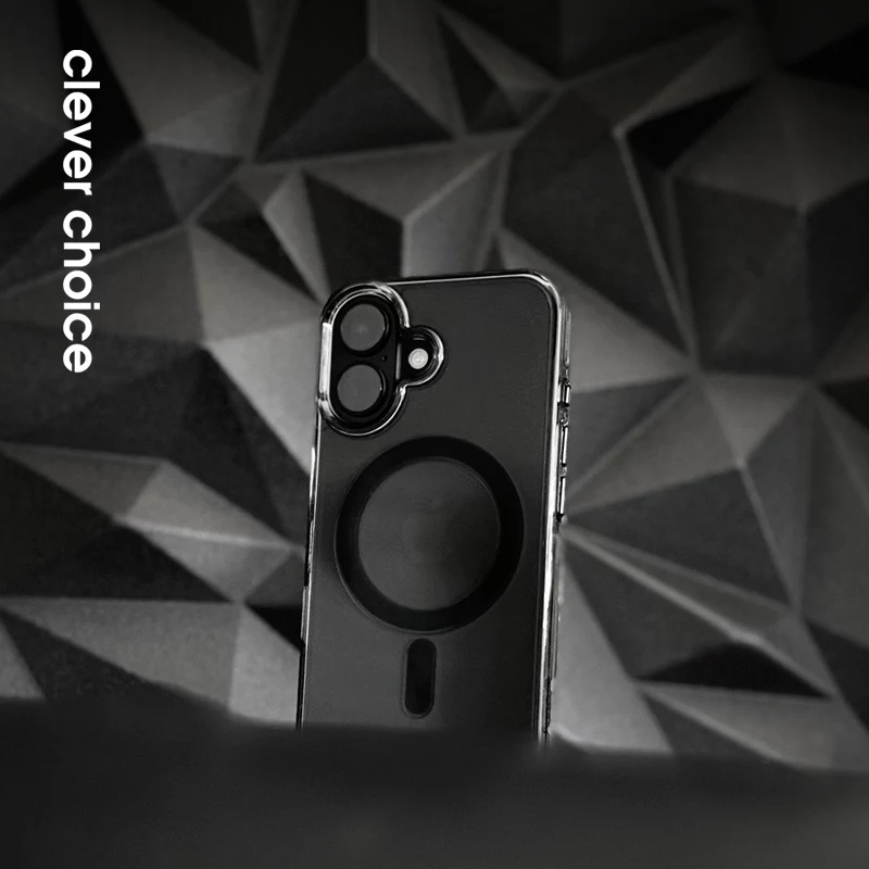 Crong Clear MAG Pro Case für iPhone 16 Pro Max, MagSafe, schwarzer Rahmen