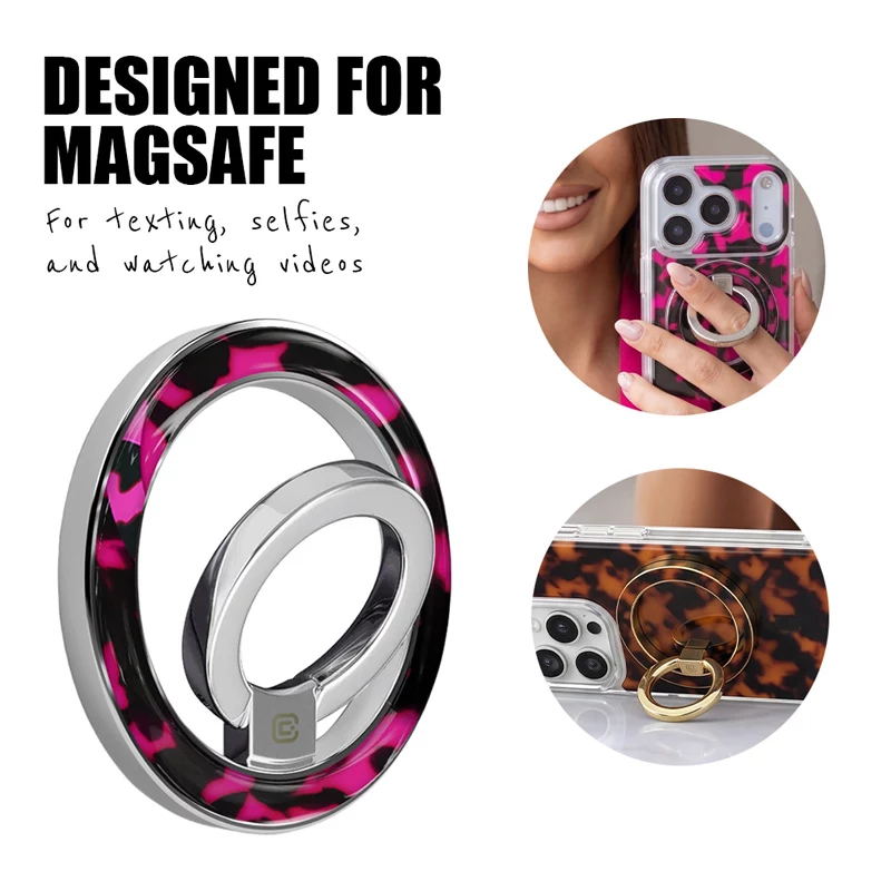 Crong Deluxe RING Holder - Magnetischer Telefon-Ringhalter MagSafe (Pink Tortoise)