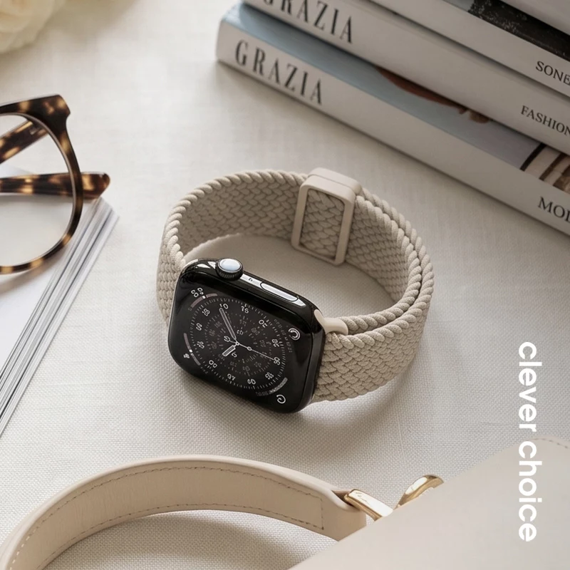 Crong Wave Band Geflochtenes Nylon-Armband für Apple Watch 38/40/41/42 mm (Beige)