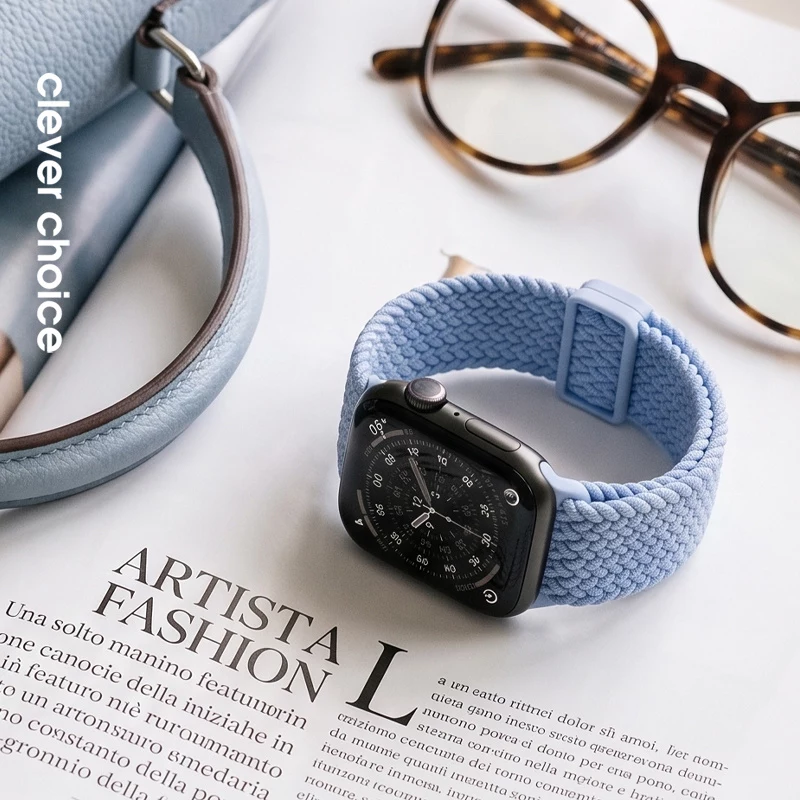 Crong Wave Band Geflochtener Nylon Solo Loop für Apple Watch 38/40/41/42 mm Blau