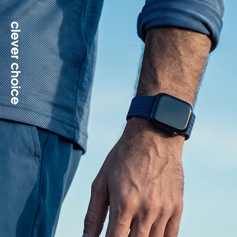 Crong Wave Band Geflochtenes Stoffarmband für Apple Watch 38/40/41/42 mm (Navy Blue)