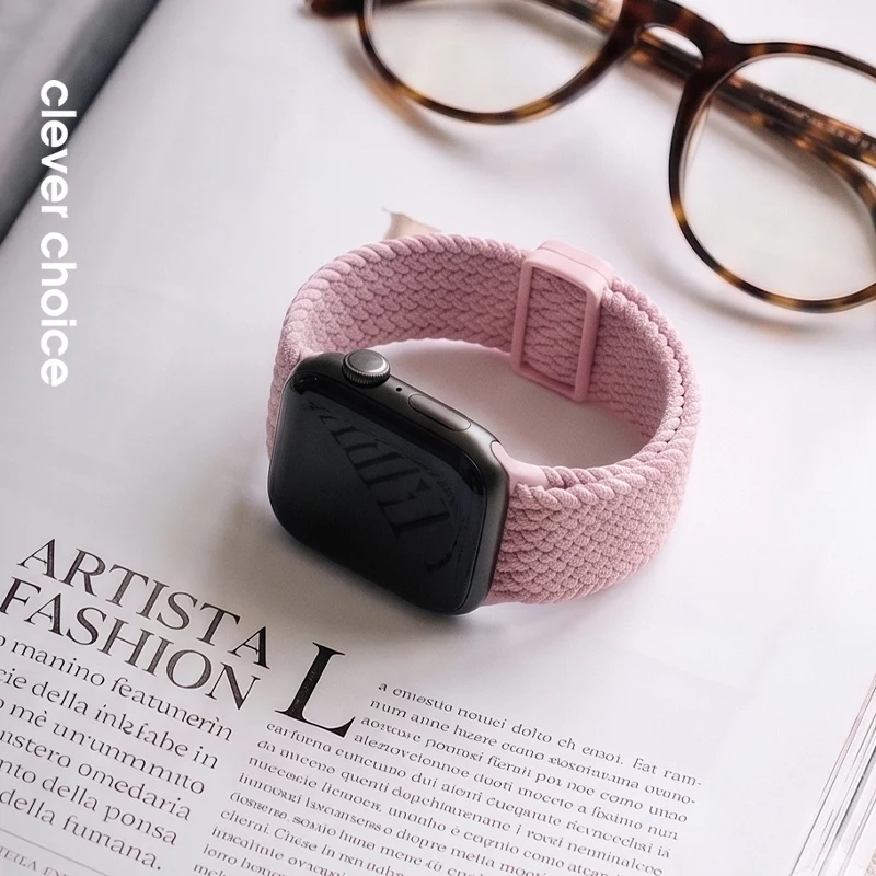 Crong Wave Band Geflochtener Nylon Solo Loop für Apple Watch 38/40/41/42 mm Pink