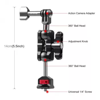 PULUZ Magic Arm 1/4 inch Mount für GoPro / SJCAM / Xiaomi / DJI / Insta360 PU842B